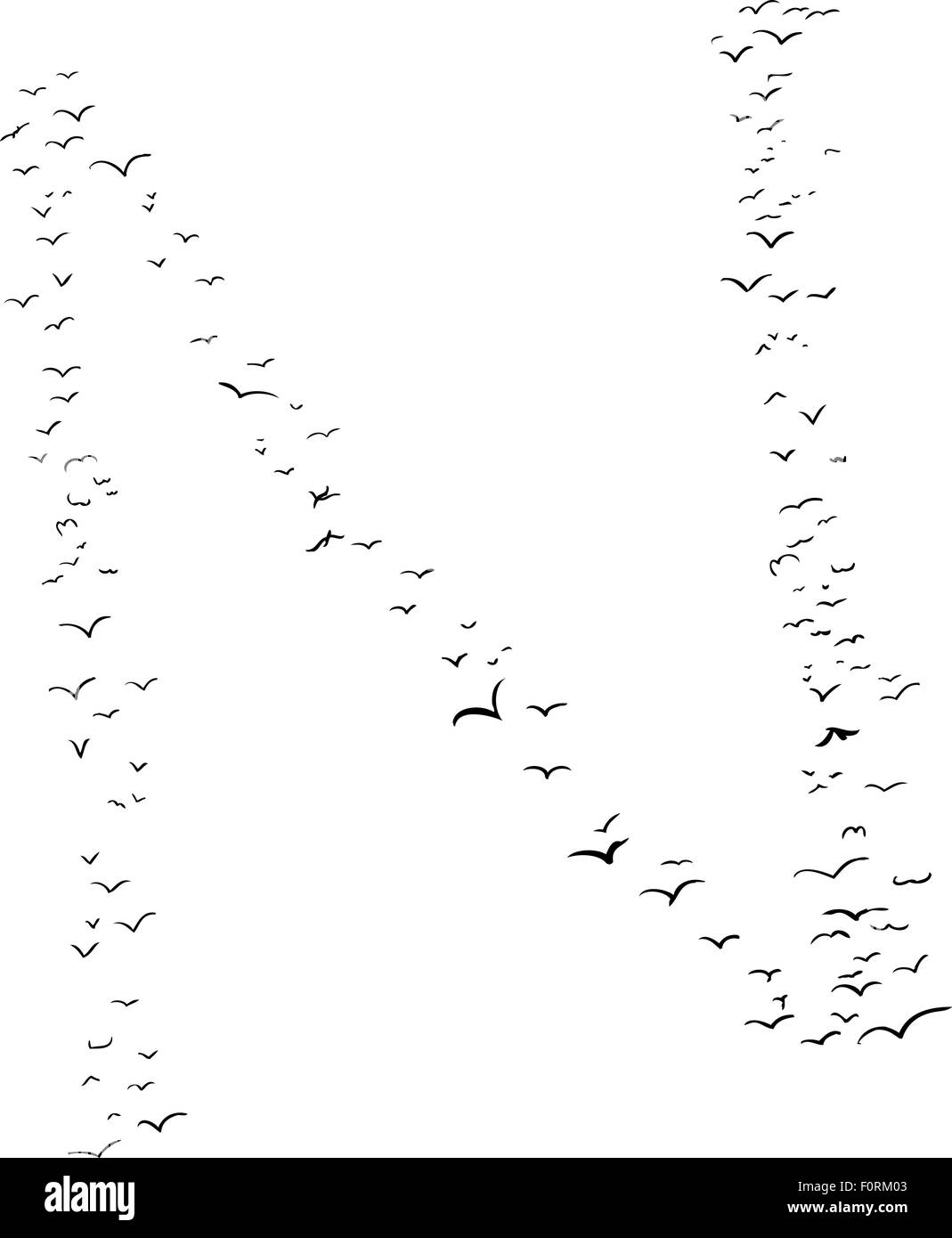 Illustrazione di uno stormo di uccelli nella forma della lettera n Foto Stock