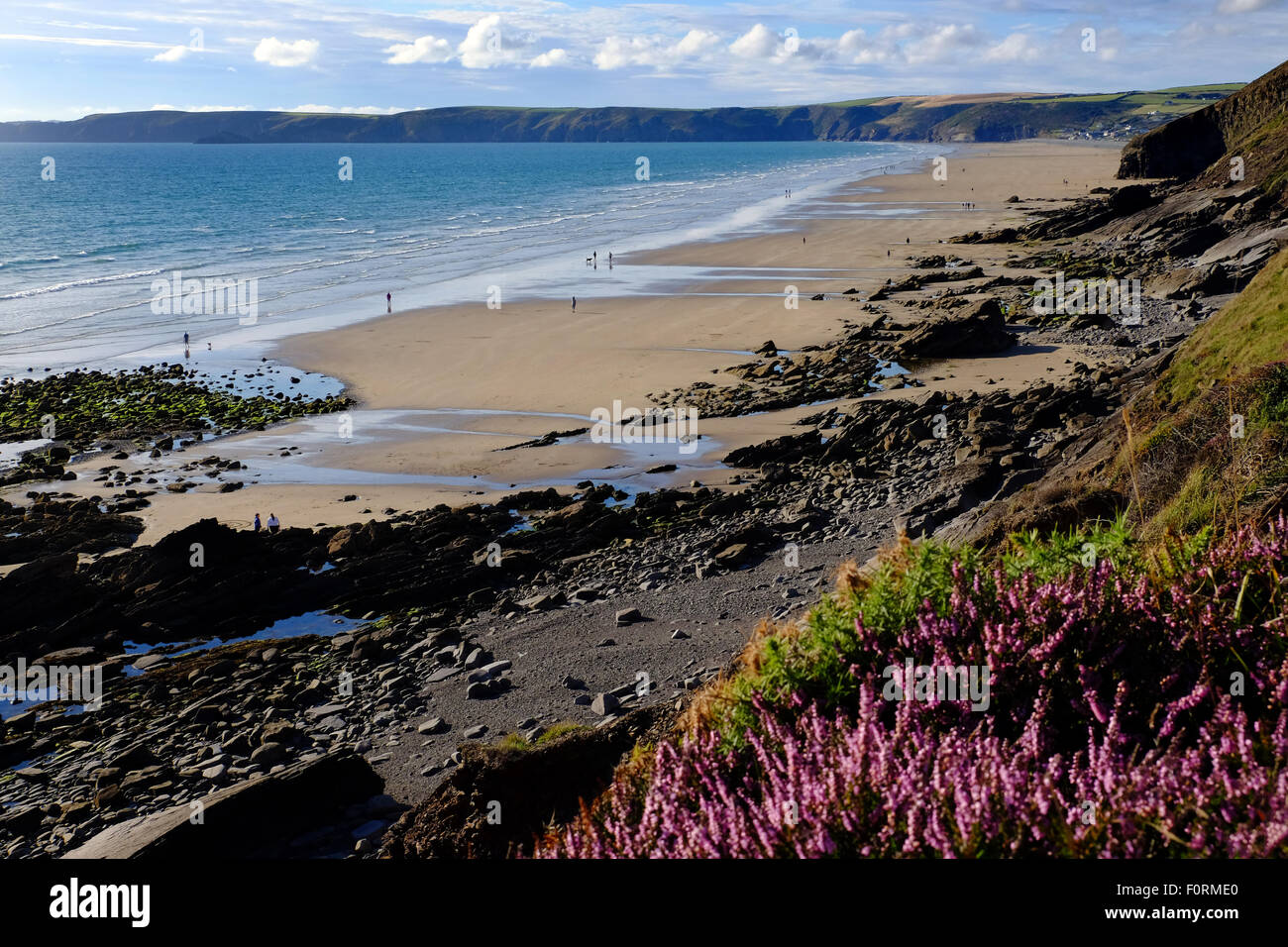 Newgale Sands Il Pembrokeshire Coast, Galles, una famosa spiaggia per il surf. Foto Stock