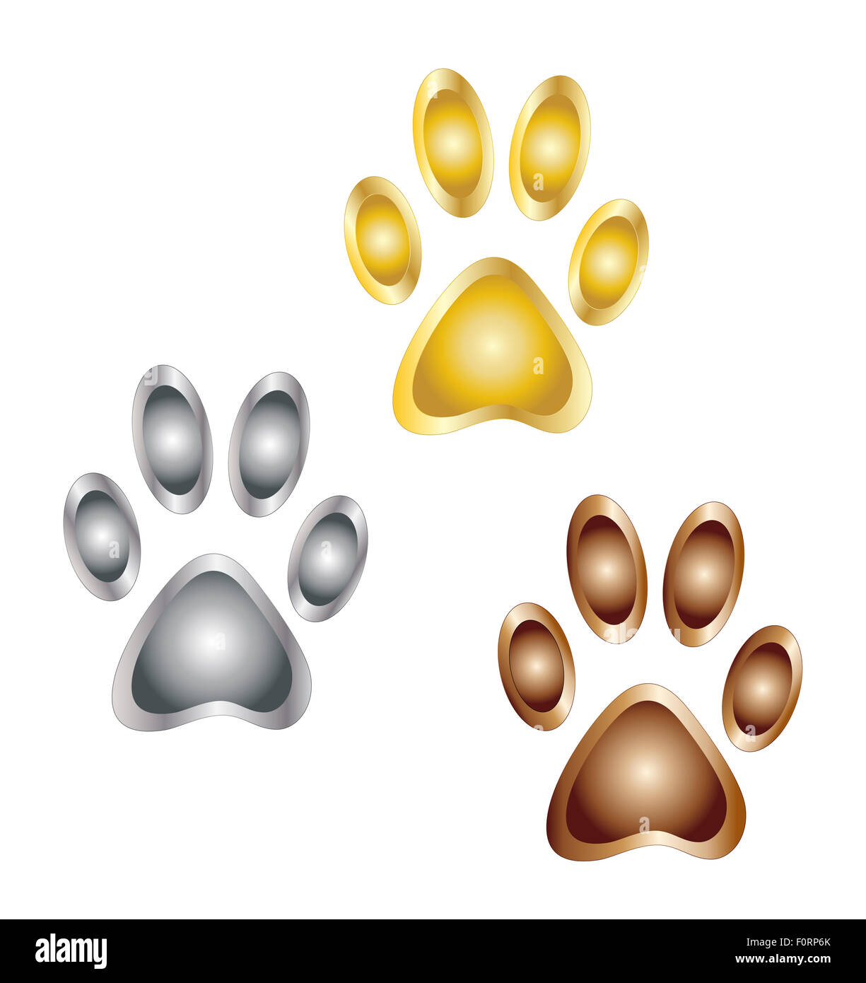 Oro, Argento e bronzo Paw Foto Stock