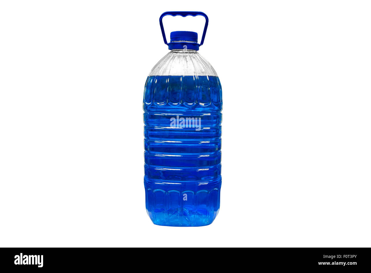 In plastica trasparente canister con liquido di colore blu Foto Stock