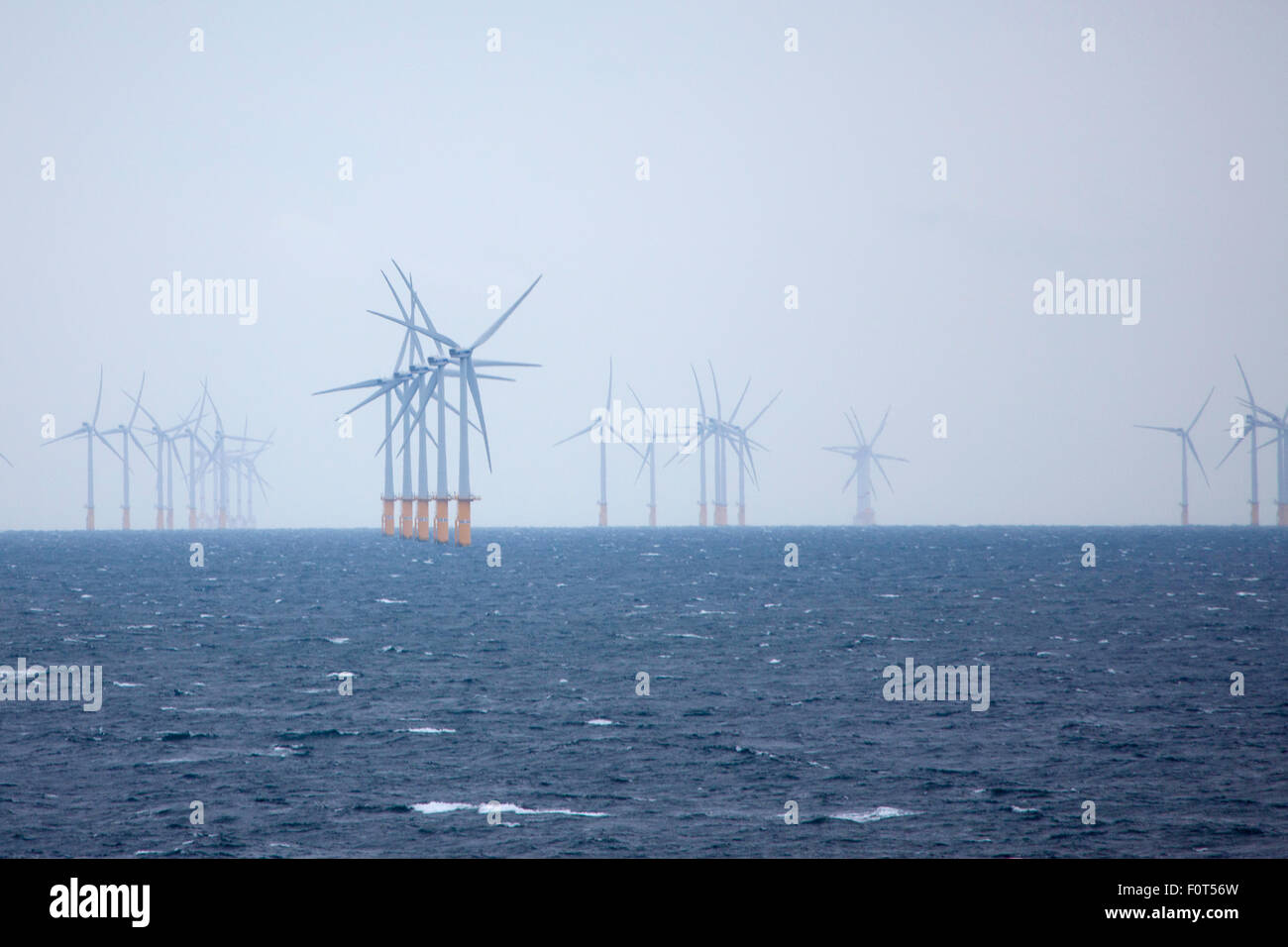 Il Belwind Wind Farm situato sulla banca Bligh 29 miglia dal porto belga di Zeebrugge nel Mare del Nord Foto Stock