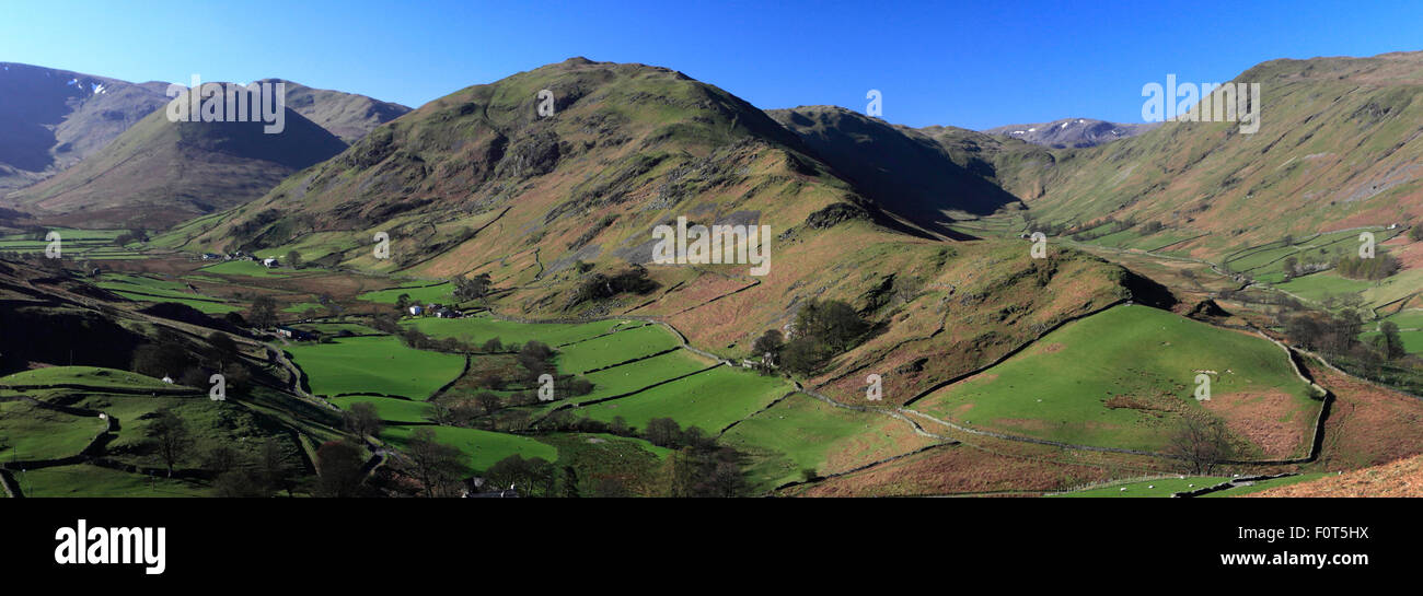 La molla, il Martindale valle comune, con Beda cadde, Parco Nazionale del Distretto dei Laghi, Cumbria, Inghilterra, Regno Unito. Foto Stock