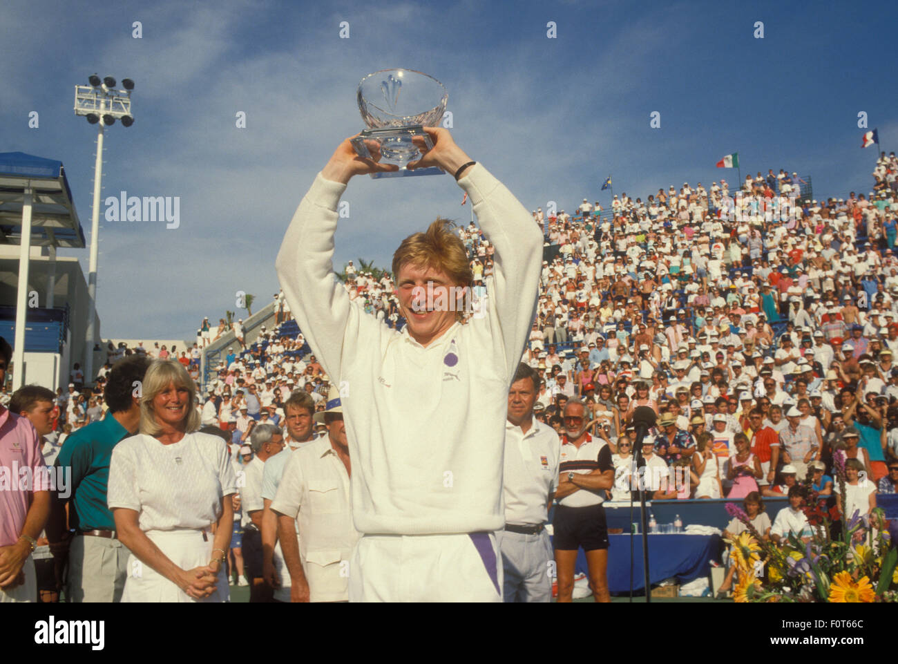Boris Becker al Newsweek Champions Cup nel torneo di Indian Wells, California nel marzo 1988. Foto Stock