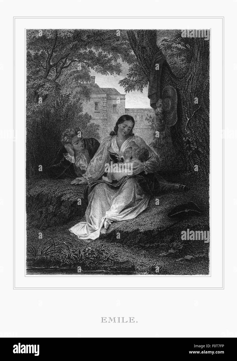 I genitori di un neonato da "Emile" Incisione La Nouvelle Heloise (il nuovo Heloise) ripristinato l'incisione Foto Stock