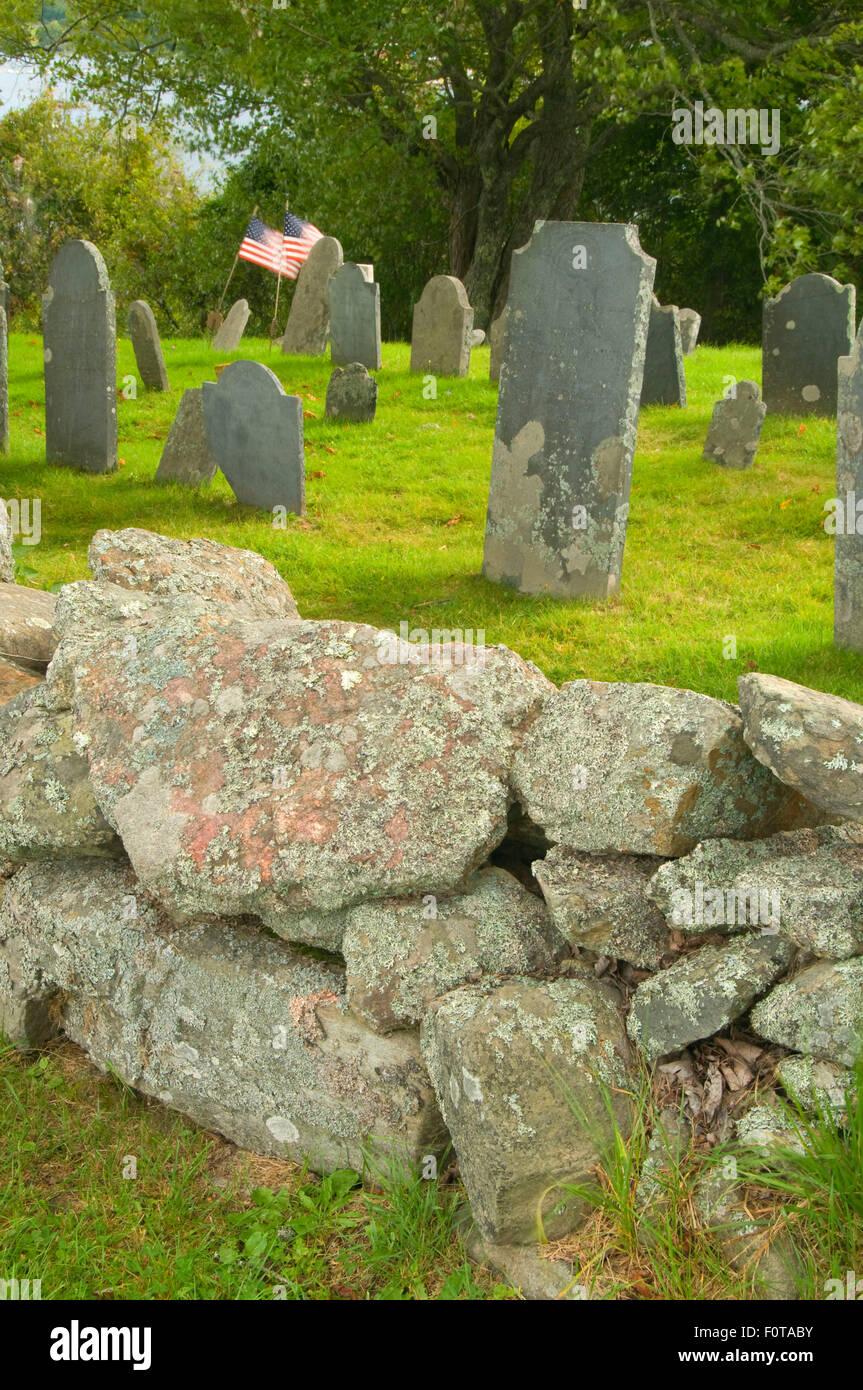 Pioneer Cemetery, coloniale Pemaquid sito storico dello Stato, Maine Foto Stock