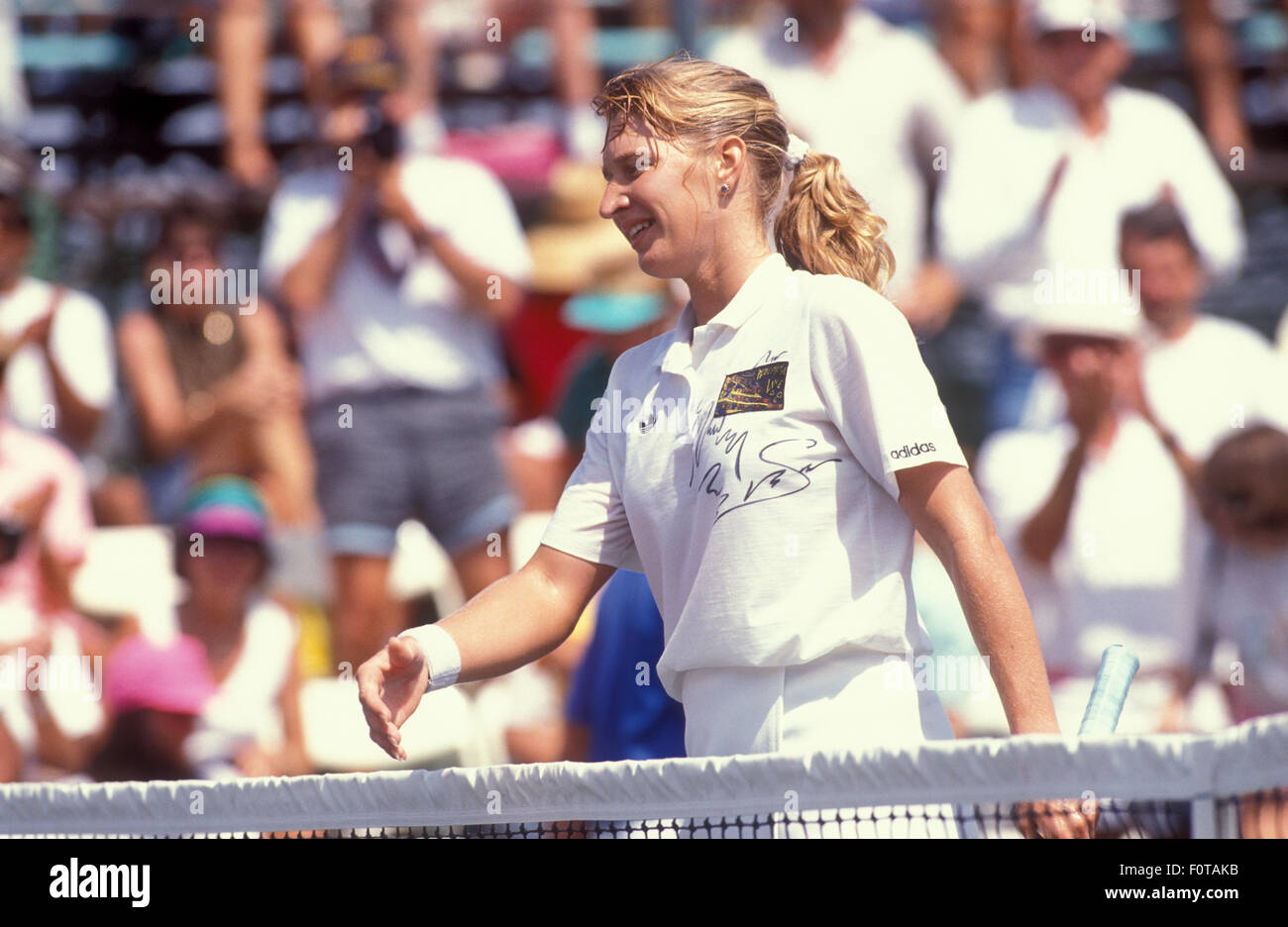 Steffi Graf in azione presso la grande banca americana classico del tennis a San Diego Tennis & Racquet Club nel 1990. Foto Stock