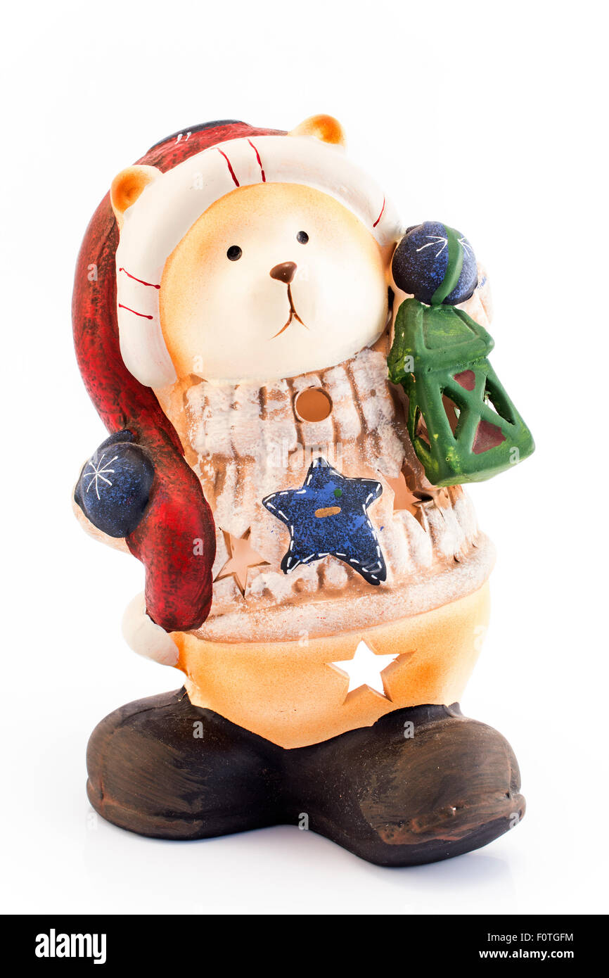 Ceramica Teddy bear, lampada, isolato su bianco. Foto Stock