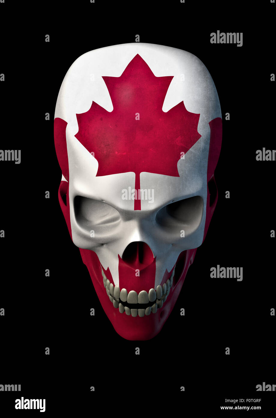 Horror canadese, 3D Rendering del cranio decorato con bandiera canadese Foto Stock