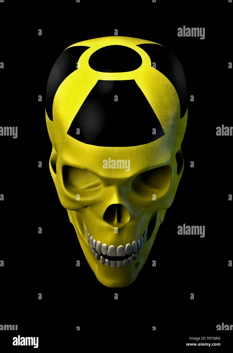 Orrore nucleare, 3D Rendering del cranio decorato con il nucleare simbolo Foto Stock