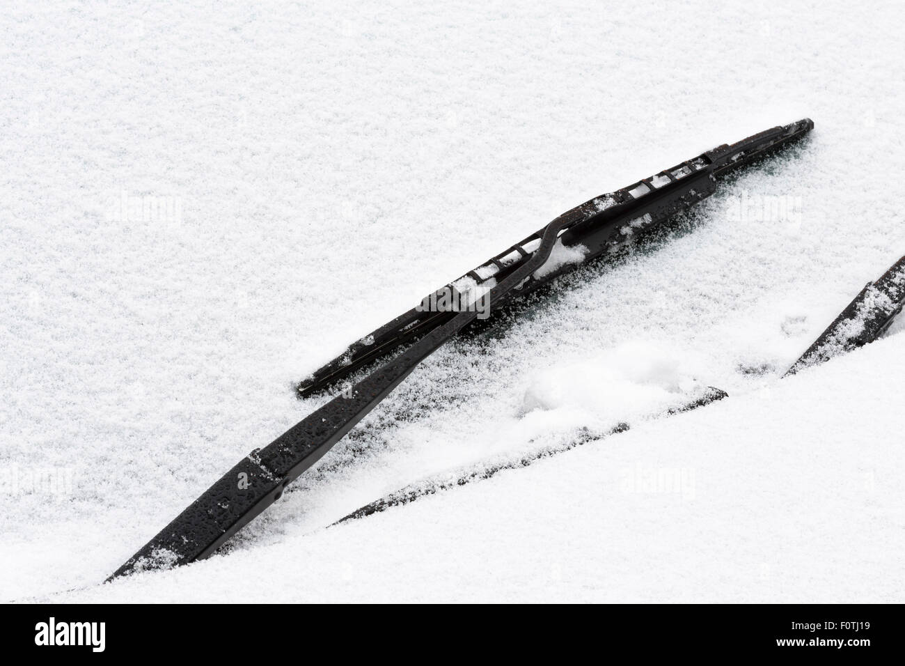 Dettaglio di auto parabrezza anteriore coperto di neve Foto Stock