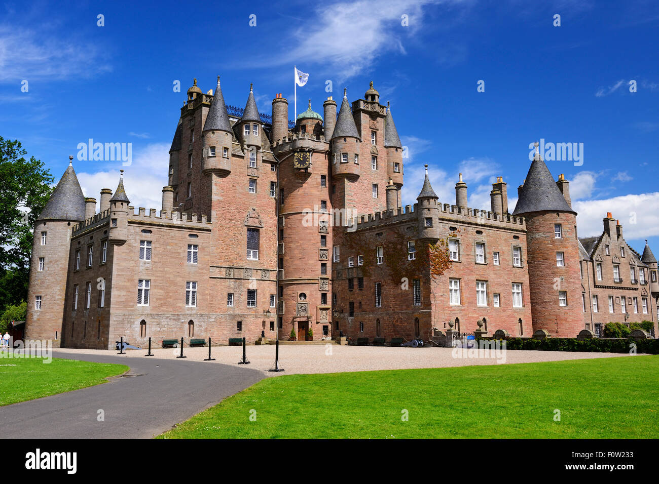 Glamis Castle, nella contea di Angus, Scozia Foto Stock