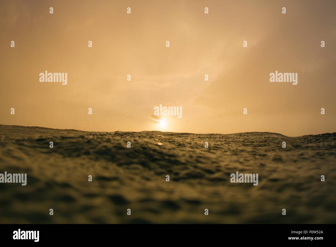 La superficie di visualizzazione a livello di pioggia sulla superficie dell'oceano al tramonto, Hawaii, STATI UNITI D'AMERICA Foto Stock
