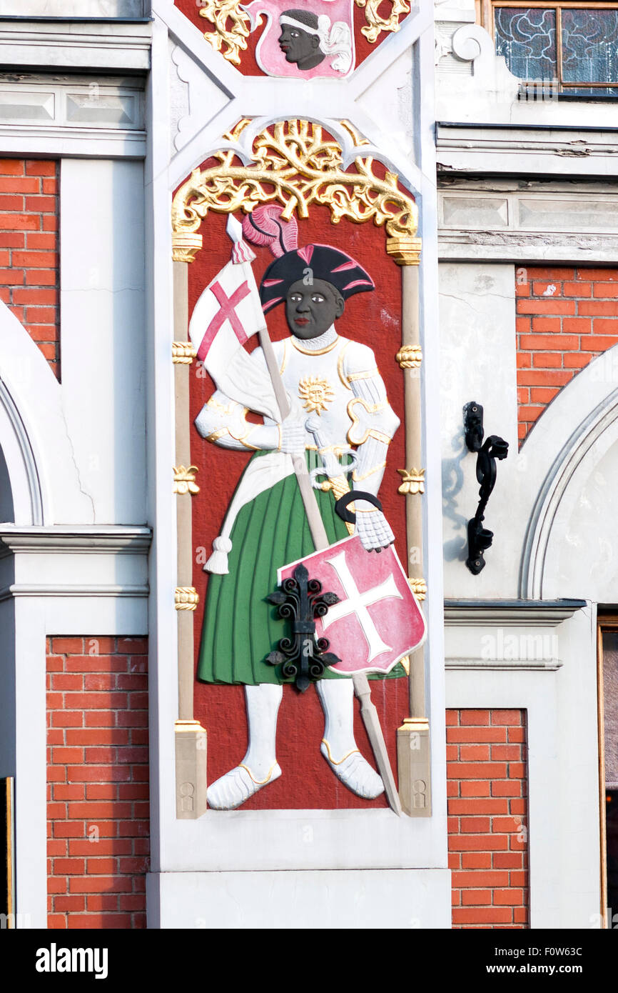 Dettaglio della Casa delle Teste Nere (Melngalvju) nella Riga, Lettonia Foto Stock