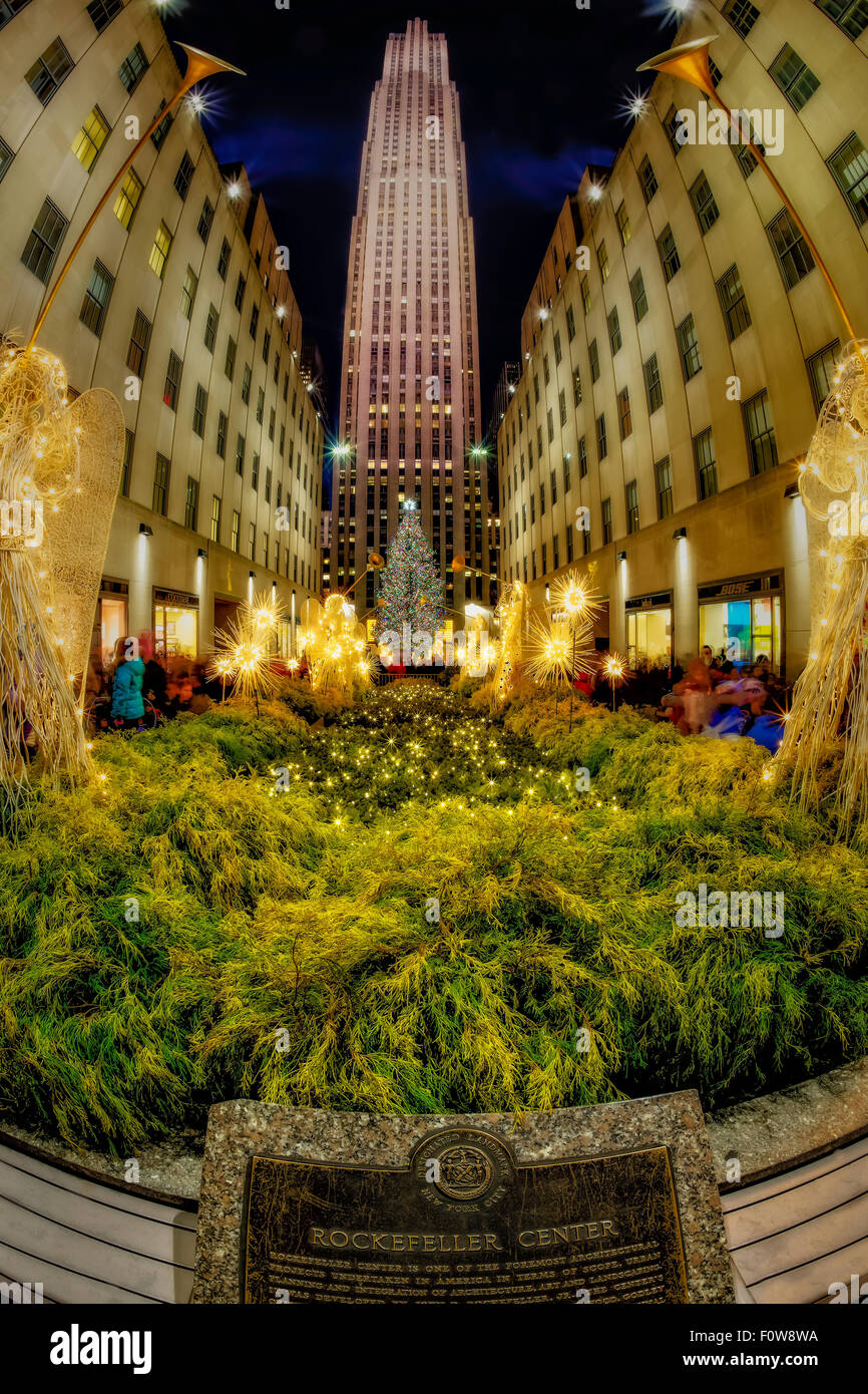 Il Rockefeller Center albero di Natale a New York City. Foto Stock