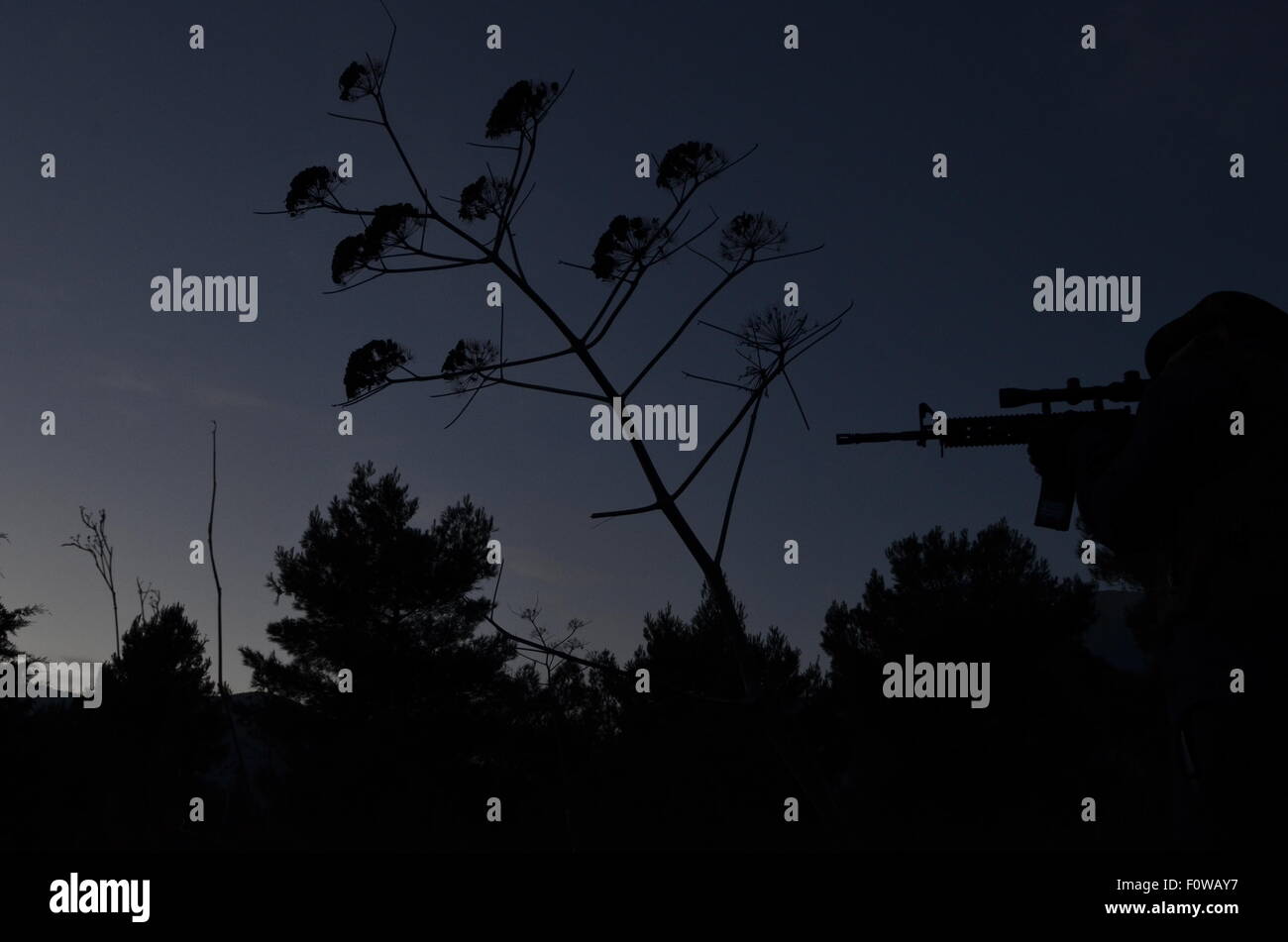 Silhouette sniper camouflage Foto Stock
