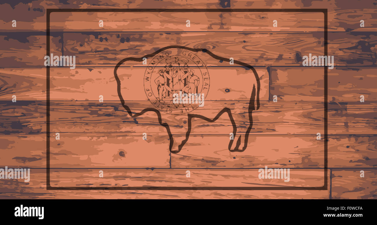 Stato del Wyoming bandiera di marca su tavole di legno Foto Stock
