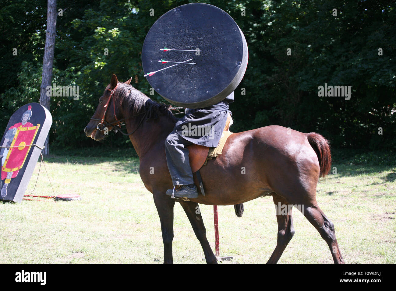 Ignoto cavaliere guerriero con un bersaglio mobile Foto Stock