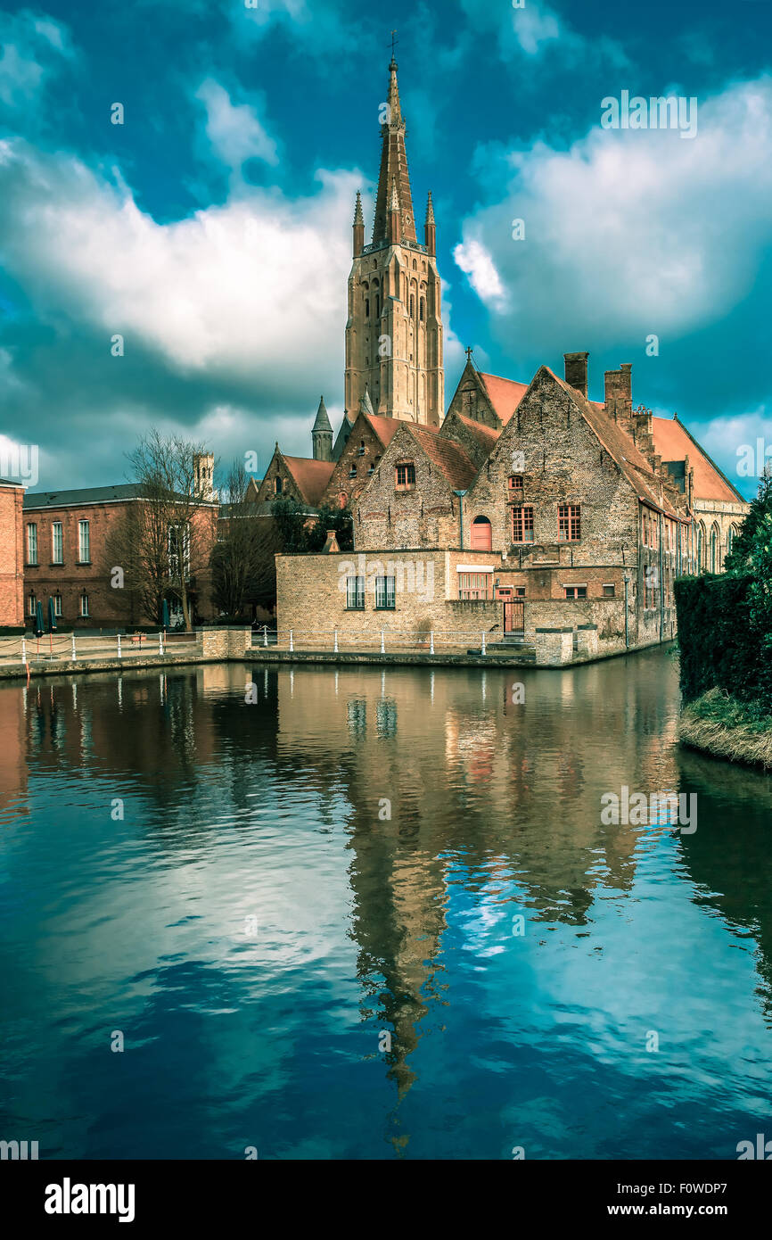 Il pittoresco paesaggio della città di Bruges, Belgio Foto Stock