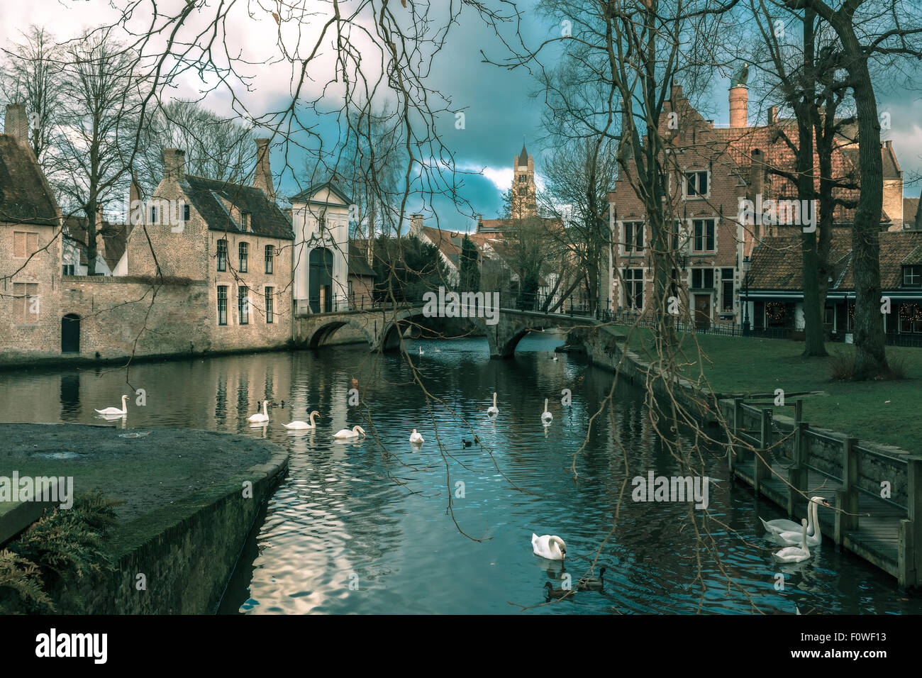Paesaggio di Lago Minnewater a Bruges, Belgio Foto Stock