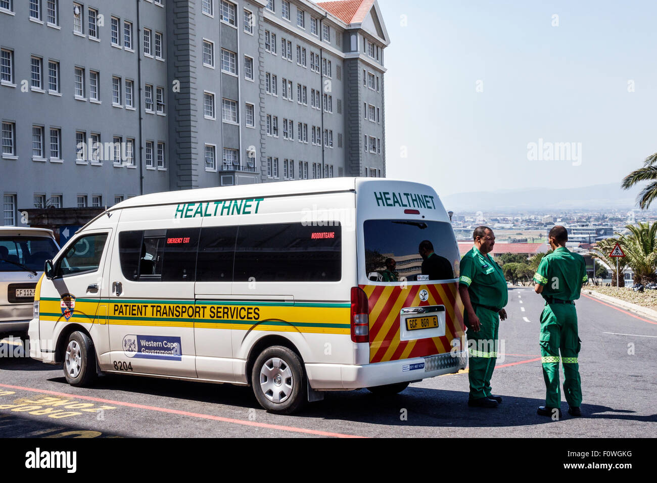 Città del Capo Sud Africa, Salt River, Groote Schuur Hospital, furgone di trasporto paziente, ambulanza, SAfri150311026 Foto Stock