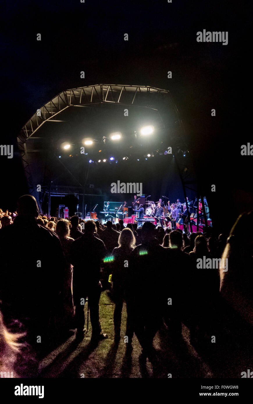 Castle Howard, nello Yorkshire, Regno Unito. 21 Agosto, 2015. 21 Agosto 2015: Jools Holland e la sua Rhythm and Blues Orchestra giocare un concerto all'aperto a Castle Howard dal grande lago. Credito: Fotografia Bailey-Cooper/Alamy Live News Foto Stock