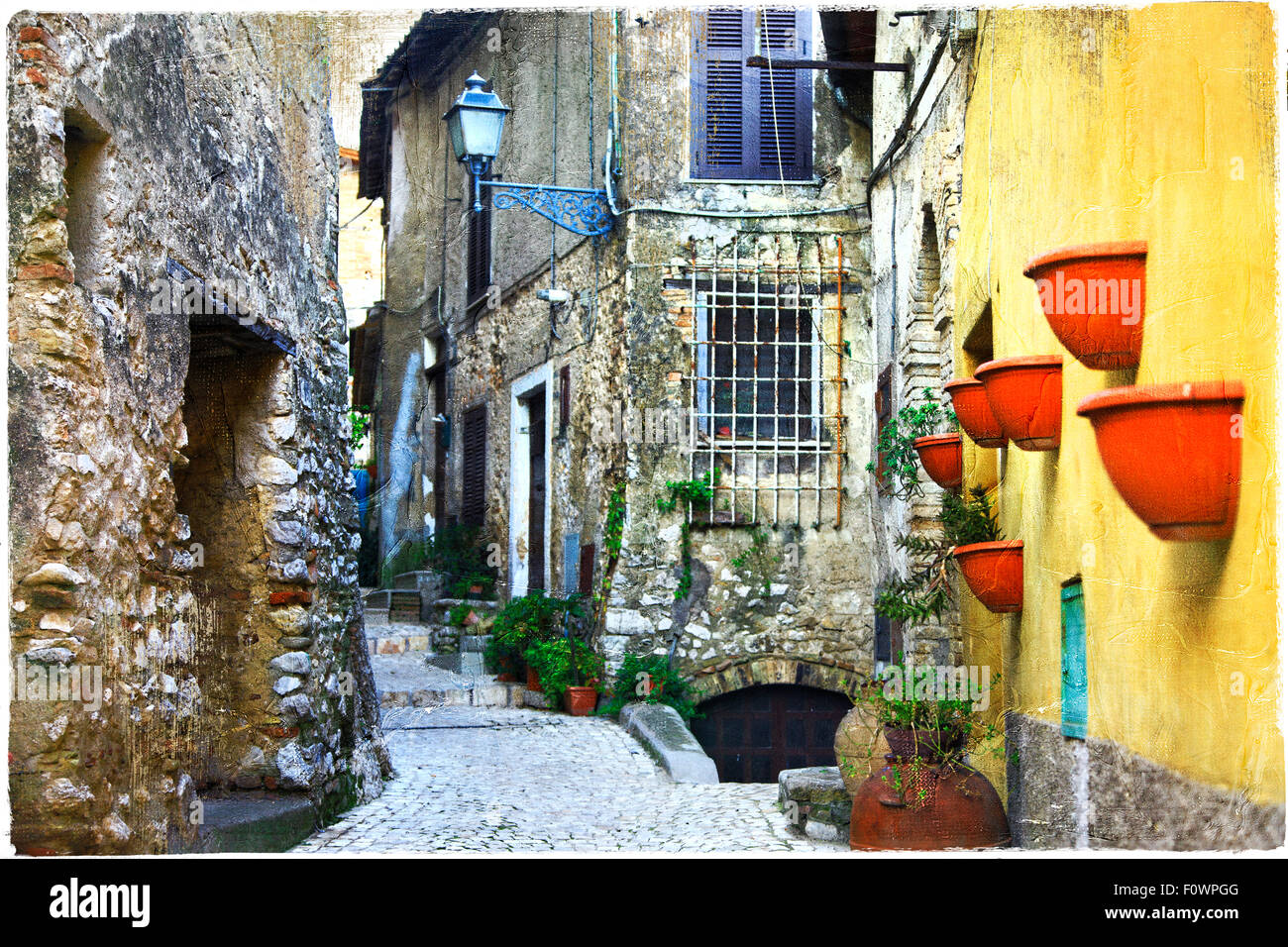 Vecchie strade di villaggio italiano,Casperia,Rieti Provincia,Lazio, Foto Stock