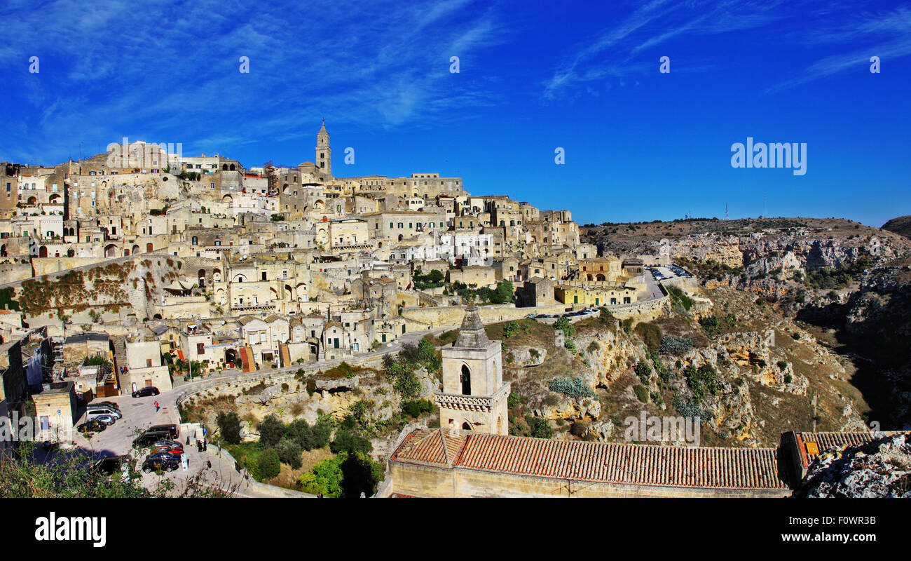 Impressionante grotta antica città di Matera in Basilicata, Italia, sito UNESCO Foto Stock