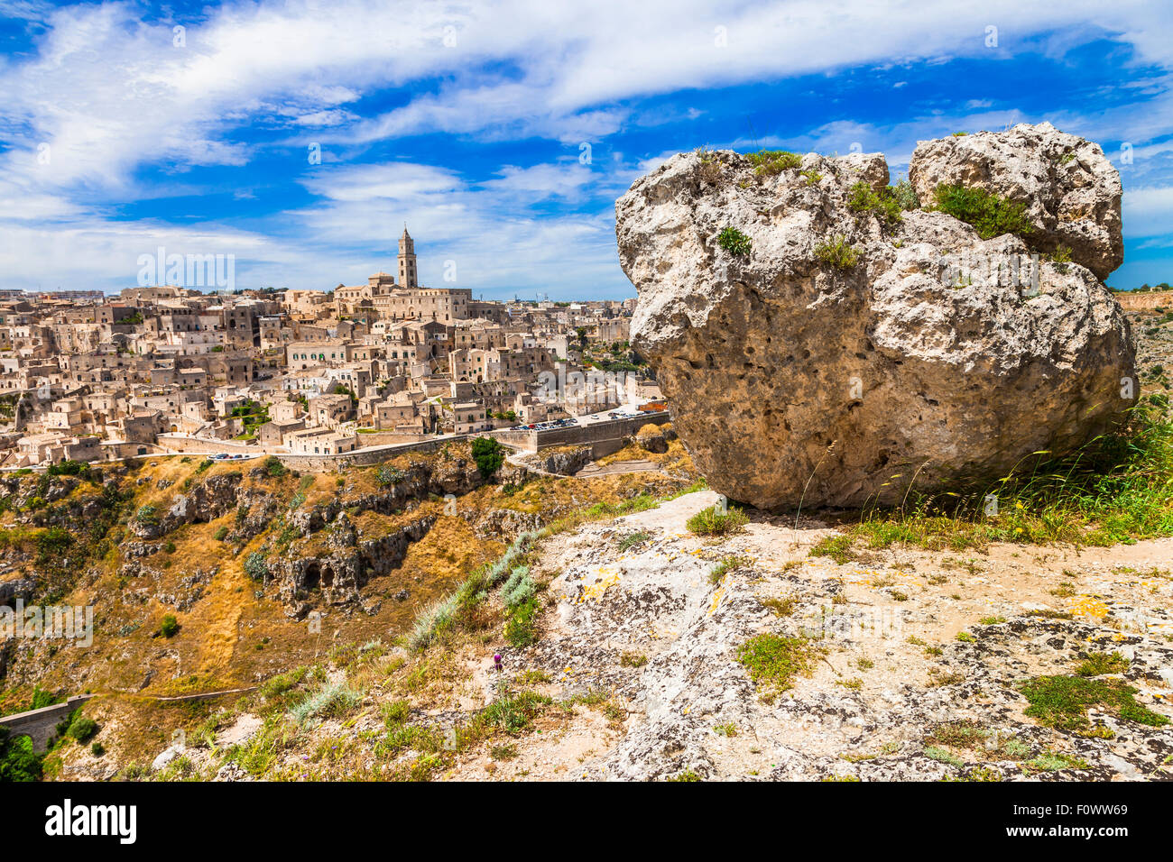 Antica Matera - grotta città in Basilicata, Italia Foto Stock