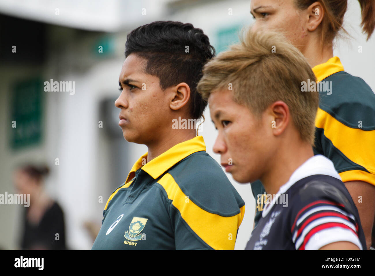 Dublino, Irlanda. Il 22 agosto 2015. Sud Africa v di Hong Kong durante la donna Sevens qualificatore di serie corrisponde all'UCD Bowl, Dublino. Il Sud Africa ha vinto 31 - 5. Credito: Elsie Kibue / Alamy Live News Foto Stock