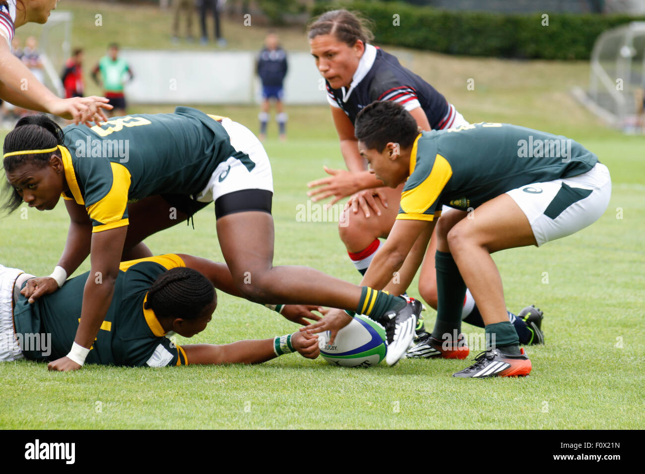 Dublino, Irlanda. Il 22 agosto 2015. Sud Africa v di Hong Kong durante la donna Sevens qualificatore di serie corrisponde all'UCD Bowl, Dublino. Il Sud Africa ha vinto 31 - 5. Credito: Elsie Kibue / Alamy Live News Foto Stock
