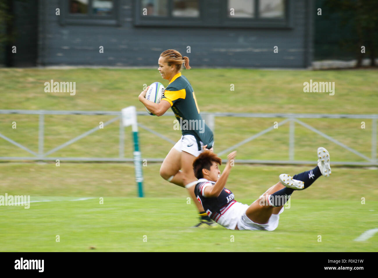 Dublino, Irlanda. Il 22 agosto 2015. Sud Africa v di Hong Kong durante la donna Sevens qualificatore di serie corrisponde all'UCD Bowl, Dublino. Il Sud Africa ha vinto 31 - 5. Credito: Elsie Kibue / Alamy Live News Foto Stock