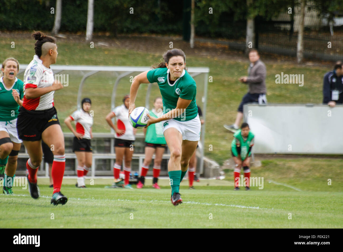 Dublino, Irlanda. Il 22 agosto 2015. Irlanda v Messico durante la donna Sevens qualificatore di serie corrisponde all'UCD Bowl, Dublino. L'Irlanda ha vinto la partita 64 - 0. Credito: Elsie Kibue / Alamy Live News Foto Stock