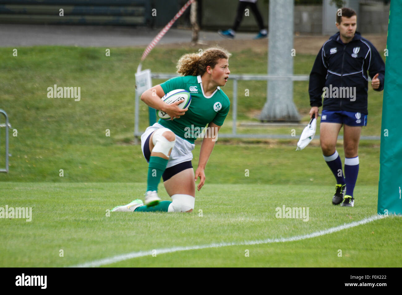 Dublino, Irlanda. Il 22 agosto 2015. Irlanda v Messico durante la donna Sevens qualificatore di serie corrisponde all'UCD Bowl, Dublino. L'Irlanda ha vinto la partita 64 - 0. Credito: Elsie Kibue / Alamy Live News Foto Stock