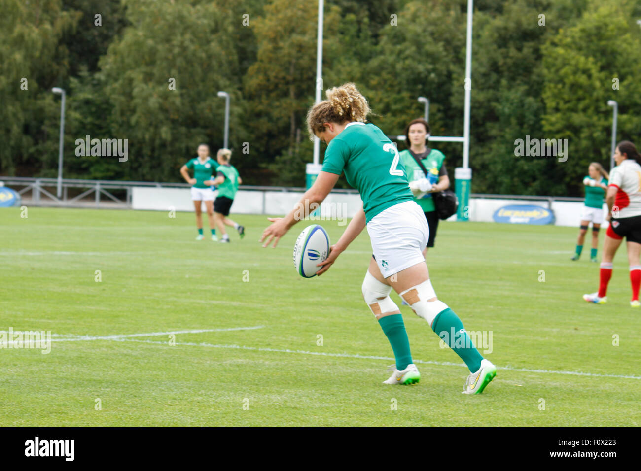 Dublino, Irlanda. Il 22 agosto 2015. Irlanda v Messico durante la donna Sevens qualificatore di serie corrisponde all'UCD Bowl, Dublino. L'Irlanda ha vinto la partita 64 - 0. Credito: Elsie Kibue / Alamy Live News Foto Stock