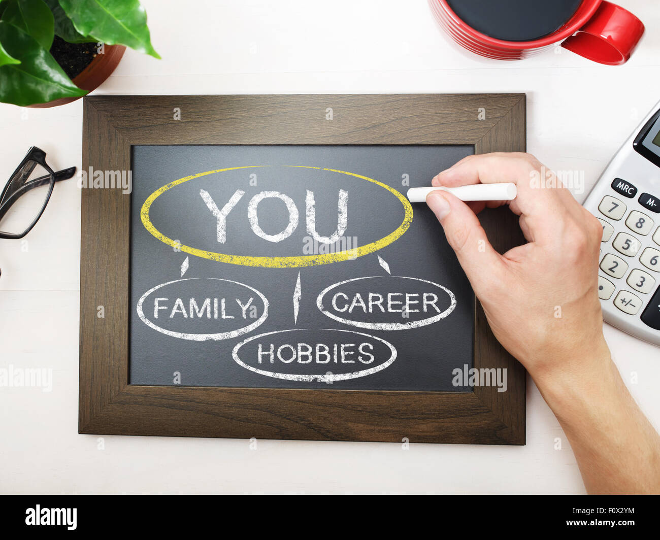 Una vita equilibrata tra la vostra famiglia, hobby e carriera Foto Stock