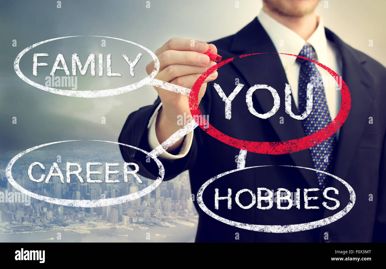 Una vita equilibrata tra la vostra famiglia, hobby e carriera Foto Stock