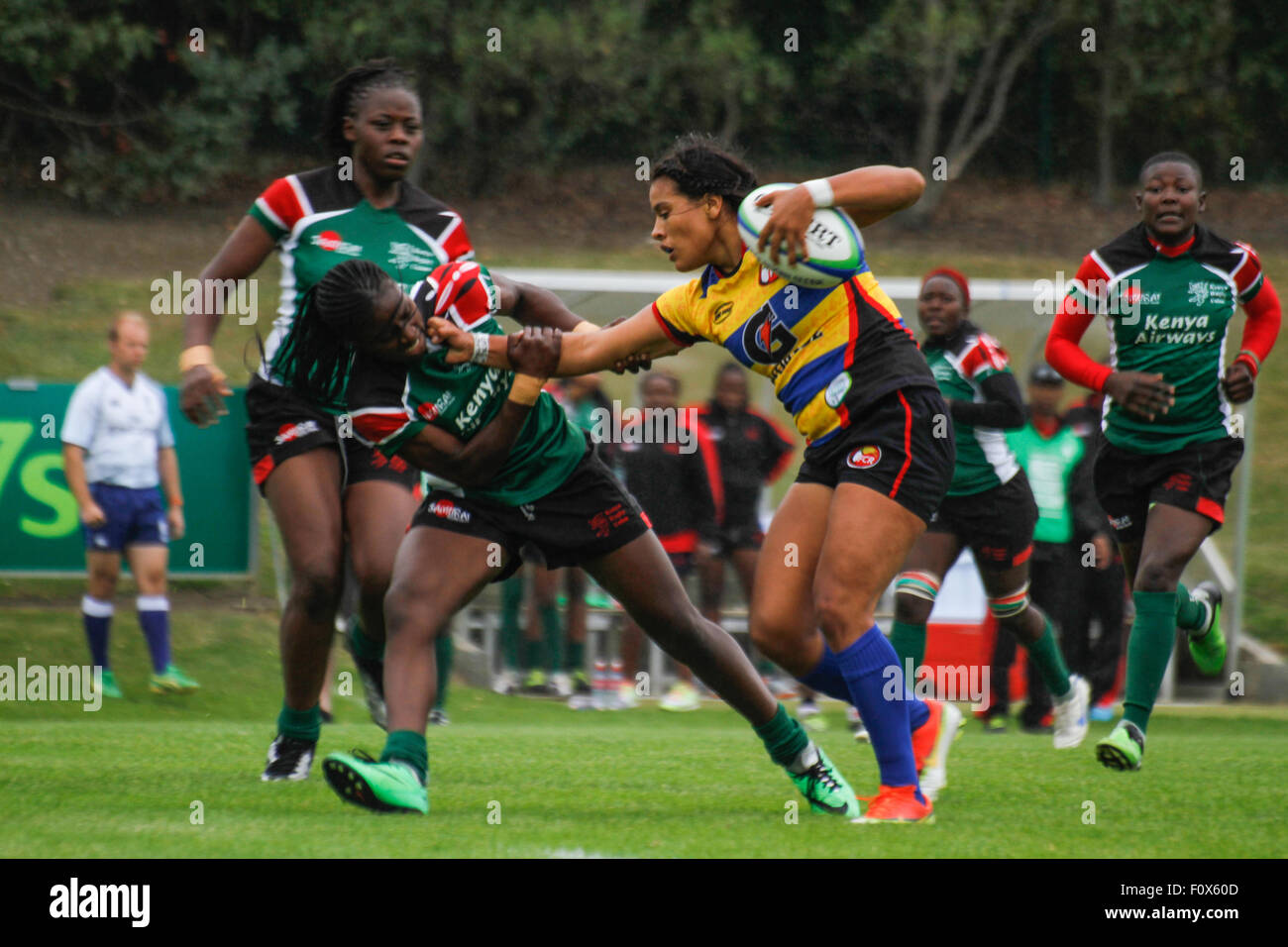 Dublino, Irlanda. Il 22 agosto 2015. Kenya v Colombia durante la donna Sevens qualificatore di serie corrisponde all'UCD Bowl, Dublino. Il Kenya ha vinto la partita 12 - 7. Credito: Elsie Kibue / Alamy Live News Foto Stock