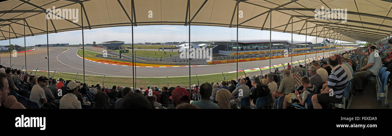 Circuito di Silverstone, stand panorama, Gran Premio di F1, Gran Bretagna Foto Stock
