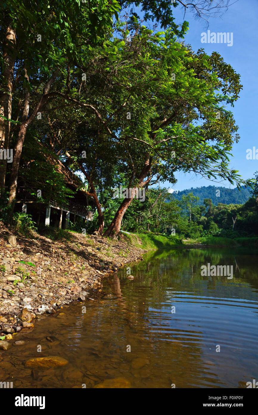 Il ristorante Riverside cottages in KHO SOK, un luogo di soggiorno perfetto per visitare Kho Sok National Park - Tailandia Foto Stock