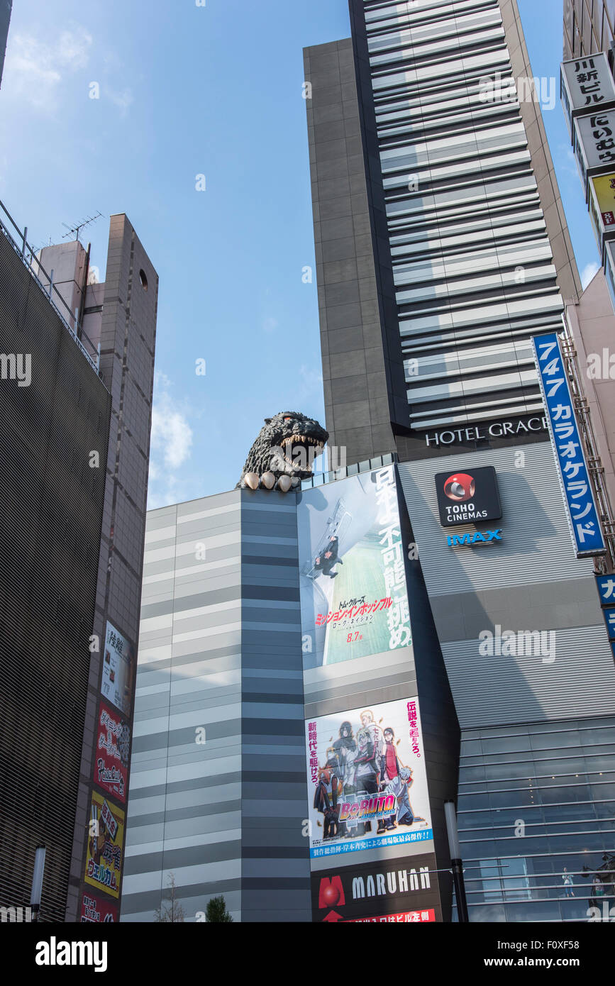 Testa di Godzilla Kabukicho,Shinjuku, Tokyo, Giappone Foto Stock