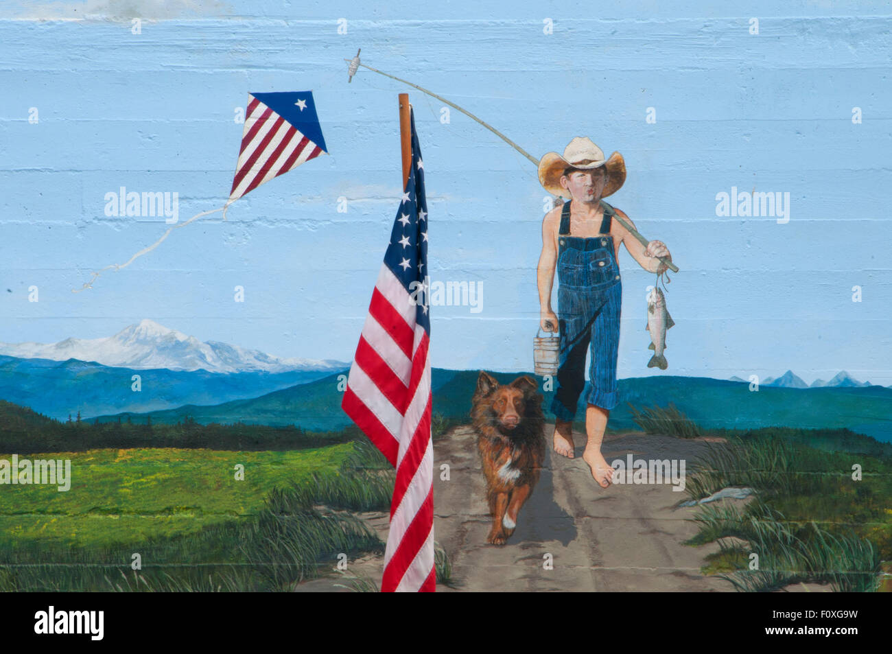 Murale con bandiera americana, Ferndale, Washington Foto Stock