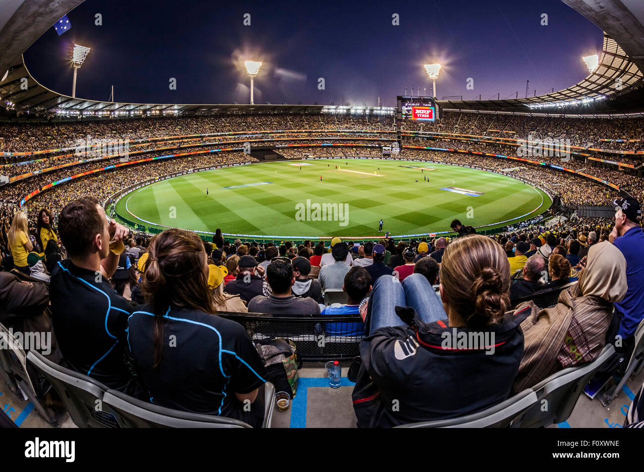 Ripresa a tutto campo della intera MCG stadium in occasione della finale della ICC Cricket World Cup 2015 presso il Melbourne Cricket Ground Australia Foto Stock