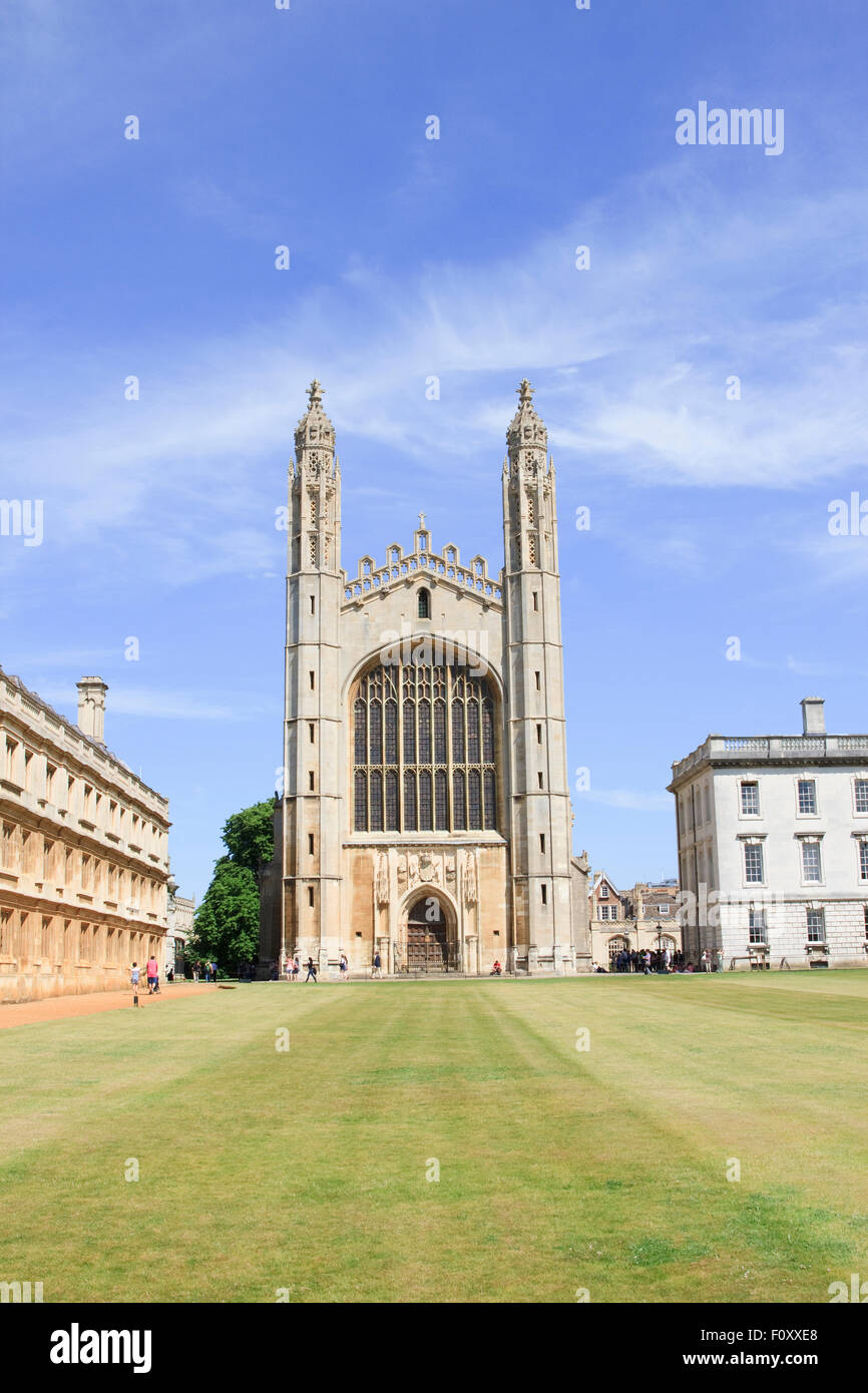 Ampio angolo di ritratto della Cappella del King's College di Cambridge, Inghilterra. Foto Stock