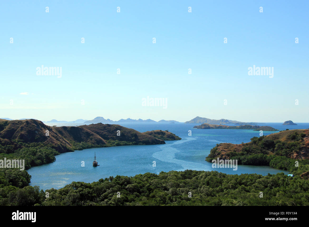 Parco Nazionale di Komodo, visto dal Rinca. Nusa Tenggara, Indonesia. Foto Stock