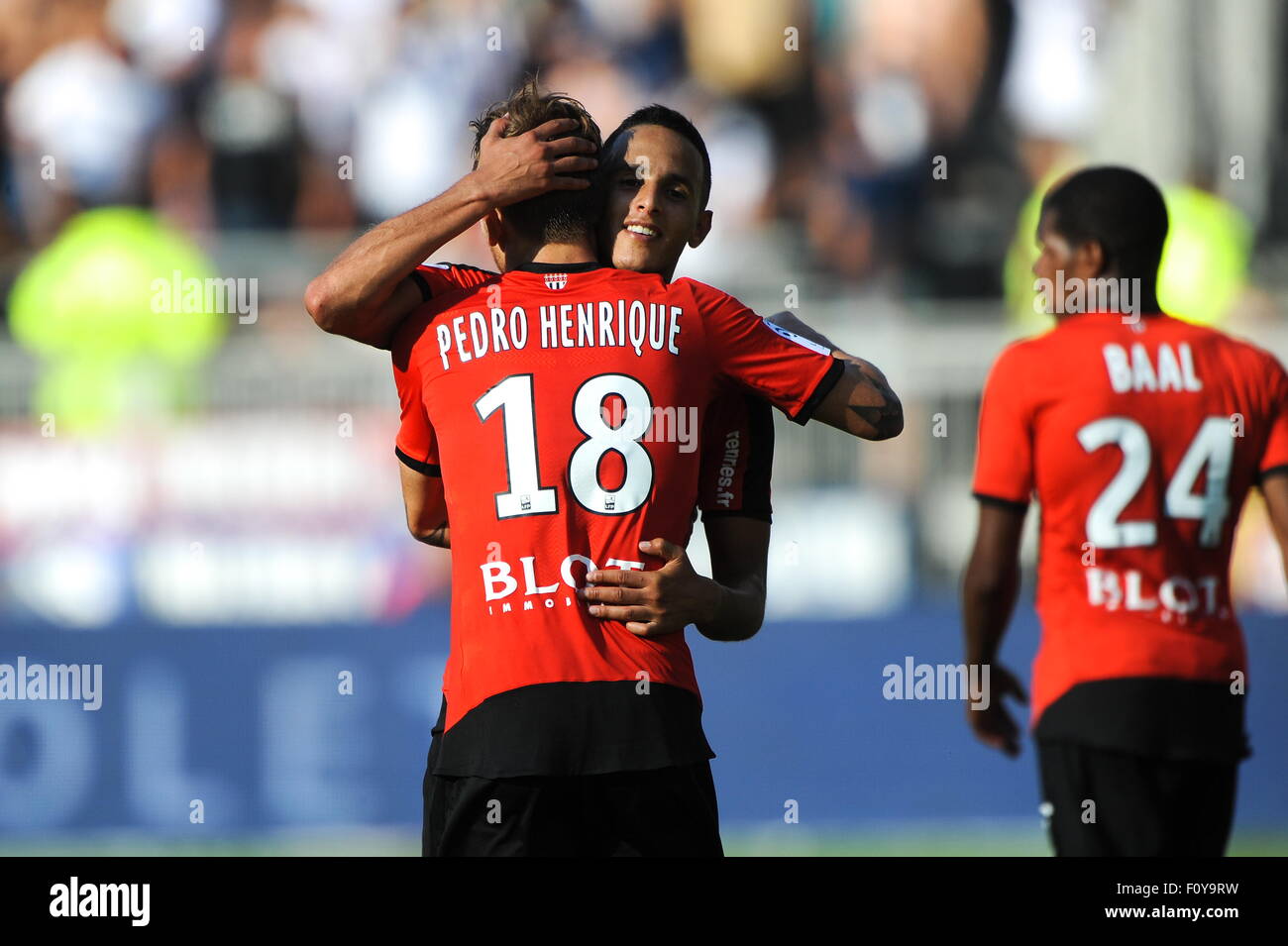 La Joie Mehdi ZEFFANE/Pedro HENRIQUE - 22.08.2015 - Lyon/Rennes - 3eme journee de Ligue 1.Photo : Jean Paul Thomas/Icona Sport Foto Stock