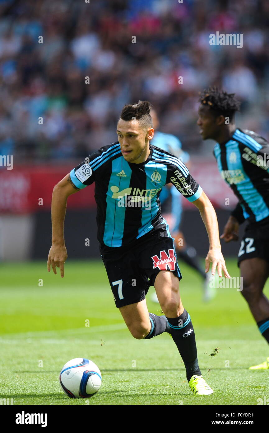 Lucas OCAMPOS - 16.08.2015 - Reims/Marseille - 2eme journee de Ligue 1.Photo : Andre Ferreira/Icona Sport Foto Stock