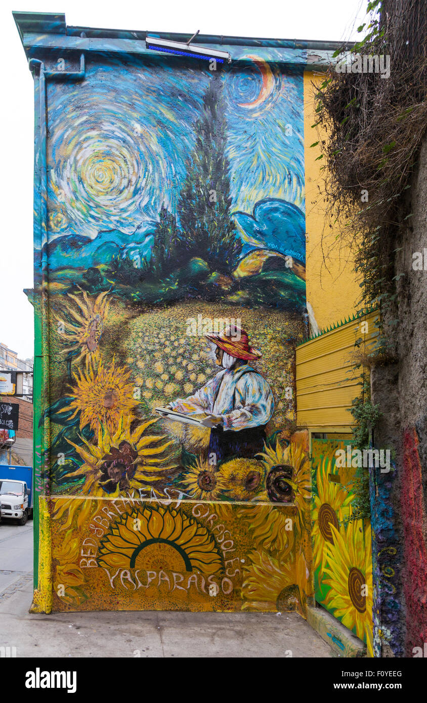 Street Art, graffiti a Valparaiso, Cile Foto Stock