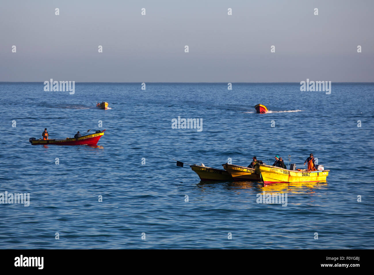 I pescatori di barche per la pesca al largo di Valparaiso, Cile Foto Stock