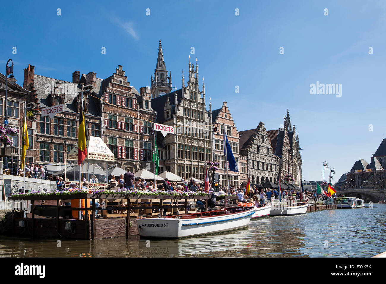 Graslei sulla Schelda, il centro storico di Gand, Belgio Foto Stock