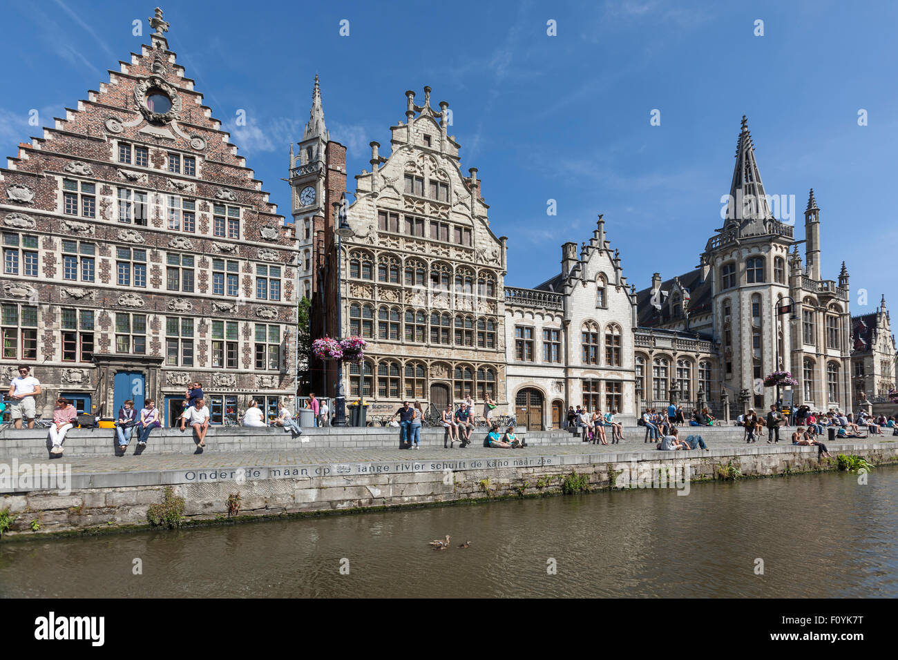 Graslei sulla Schelda, il centro storico di Gand, Belgio Foto Stock